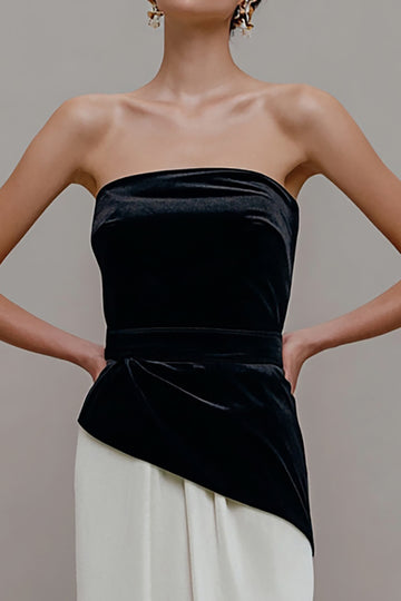 Elegant Strapless Sheath Black and White Formal Dress